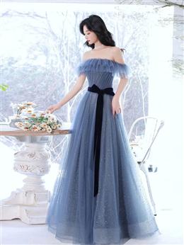 Picture of Unique Tulle A-line Off Shoulder Prom Dresses, Tulle Evening Gowns